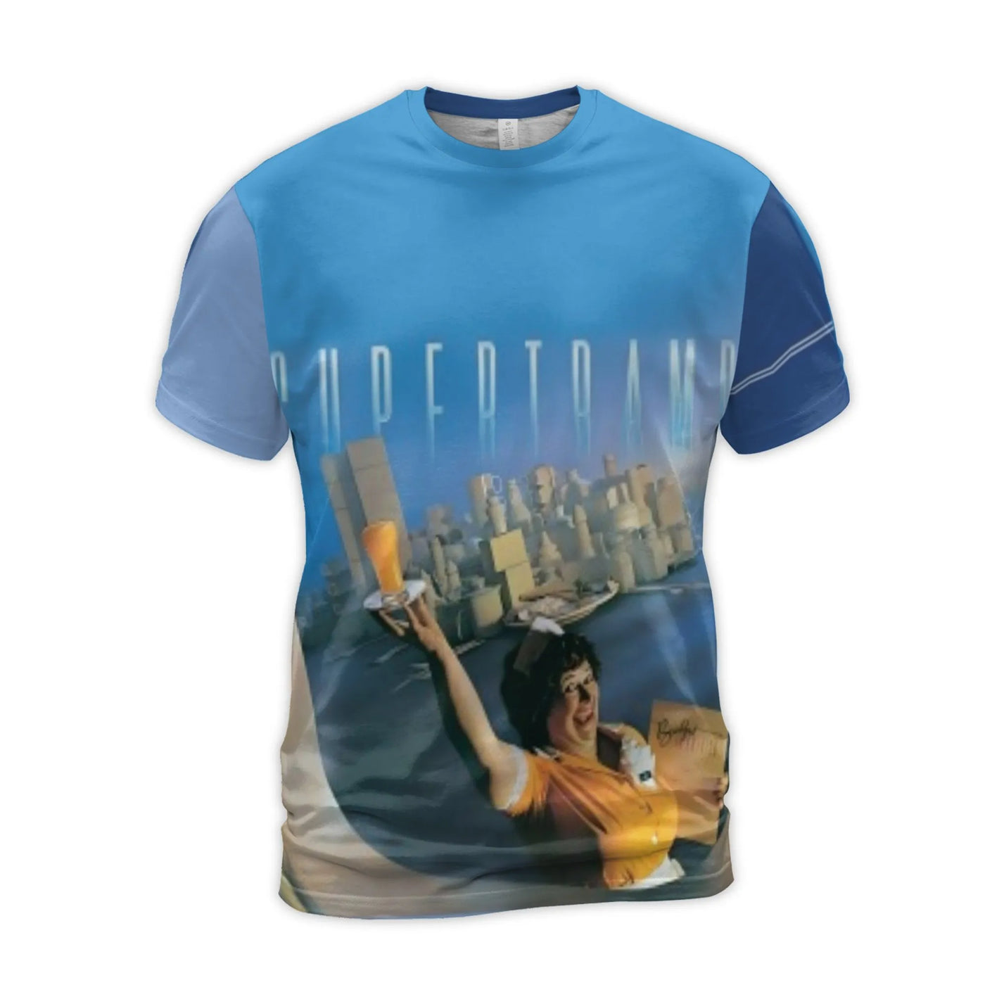 Supertramp T-Shirt | Breakfast In America Album Art 3D Graphic | Premium Polyester Jersey | Iconic 70s Rock Band Music Gift f