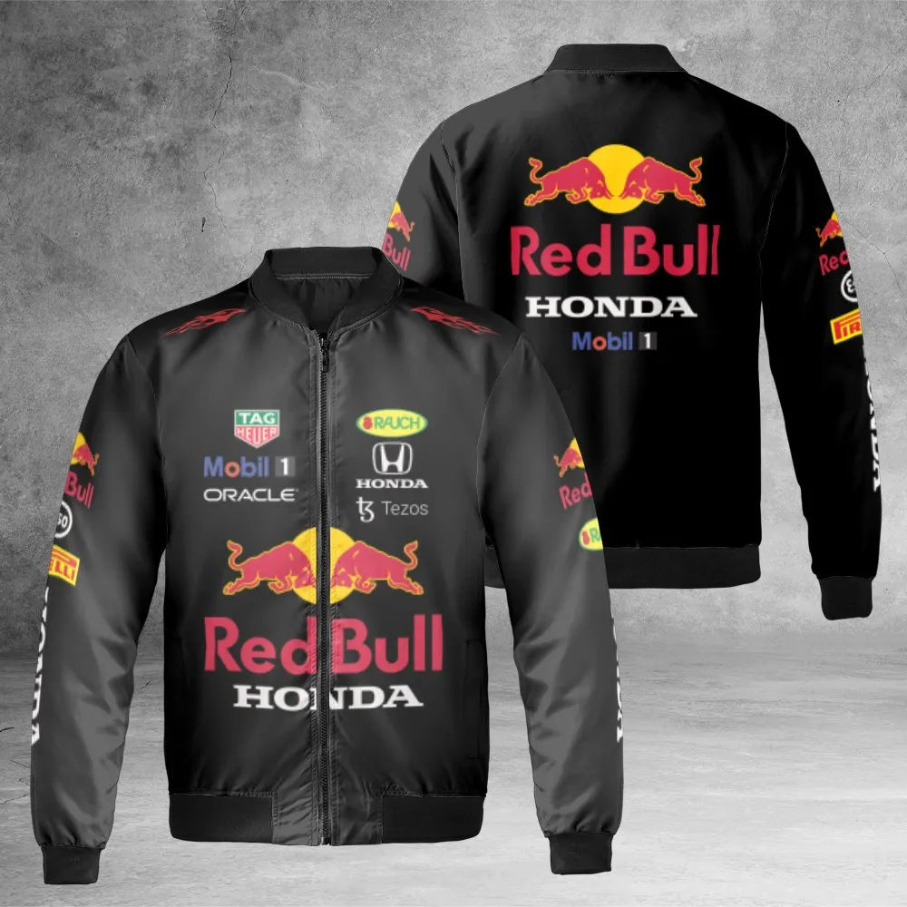 Formula 1 Racing Bomber Jacket | Red Bull Honda Team Graphic | Durable Nylon Streetwear | Unisex Motorsports Gift For Racing 