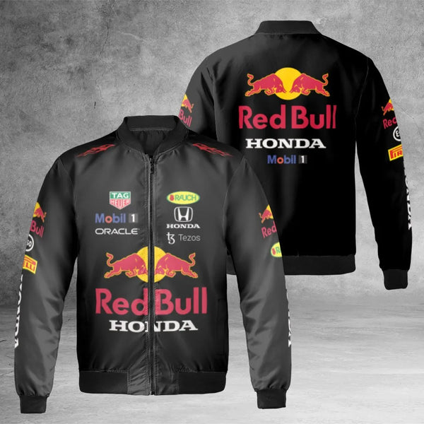 Formula 1 Racing Bomber Jacket | Red Bull Honda Team Graphic | Durable Nylon Streetwear | Unisex Motorsports Gift For Racing 