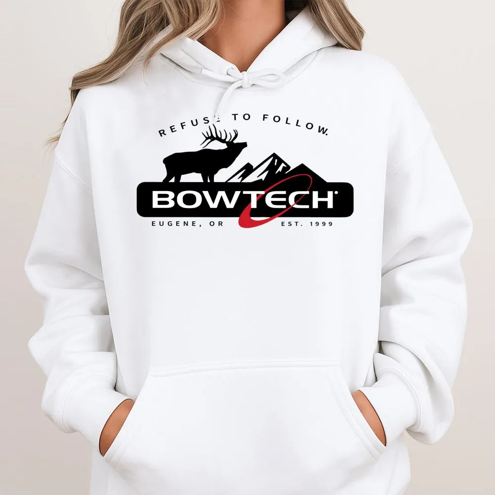 Bowtech Archery Hoodie | Elk Mountain Graphic Print | Premium Cotton-Poly Blend | Gift For Bowhunters And Outdoor Enthusiasts