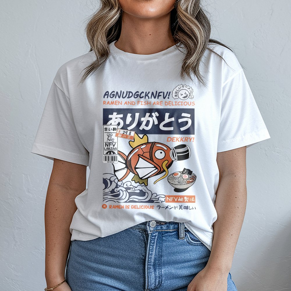 Japanese Ramen Fish Graphic T-Shirt | Retro Anime Food Aesthetic Print | Premium Soft Cotton Tee | Unique Gift For Manga & Ga