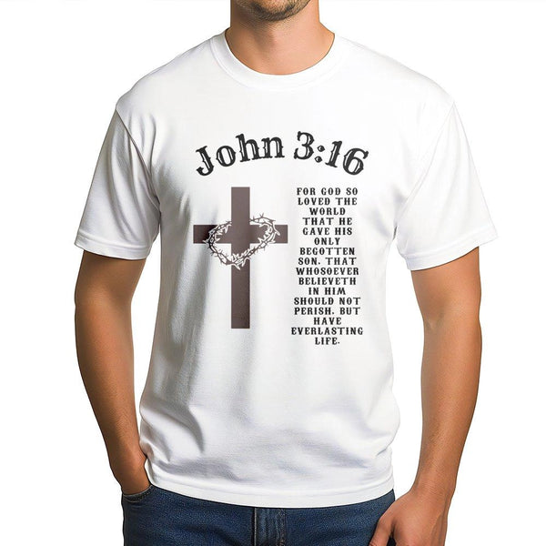 John 3:16 Christian T-Shirt | Cross and Crown of Thorns Bible Verse Graphic | Premium Cotton Unisex Apparel | Faith-Based Rel
