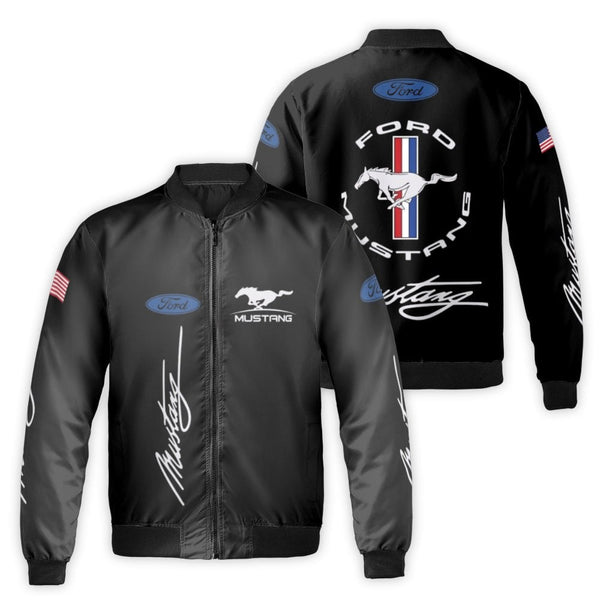 Ford Mustang Bomber Jacket | Classic Logo Graphic Print | Durable Nylon Outerwear | Premium Automotive Gift for Muscle Car En