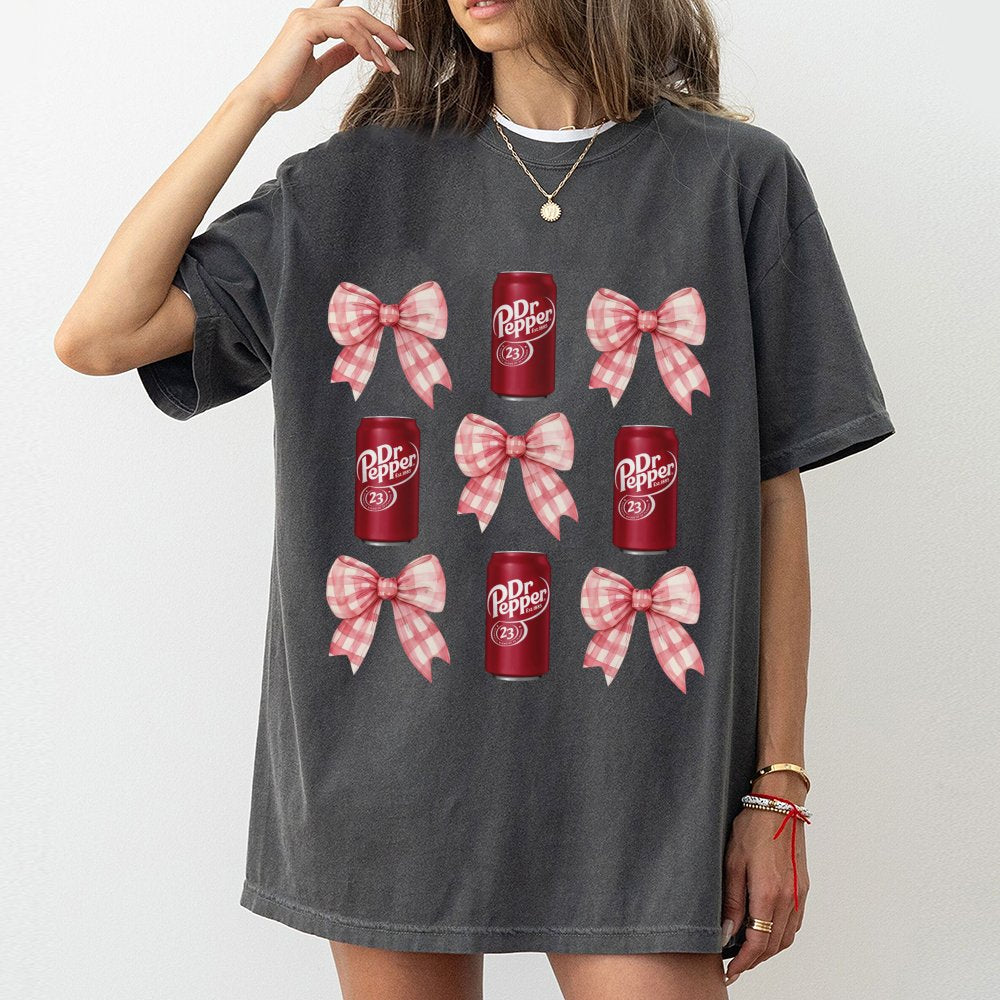 Soda Can And Pink Bow T-Shirt | Coquette Aesthetic Graphic Print | Soft 100% Cotton Premium Tee | Trendy Gift For Soda Lovers