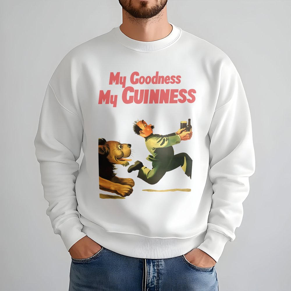 Guinness Sweatshirt | Vintage My Goodness My Guinness Advertising Graphic | Soft Cotton Blend Unisex Pullover | Retro Beer Lo