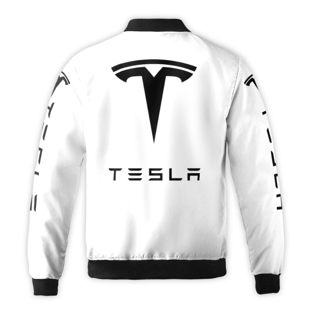 Electric Car Enthusiast Bomber Jacket | Minimalist Logo Graphic Print | Durable Nylon Shell | Premium Streetwear Gift for Tes