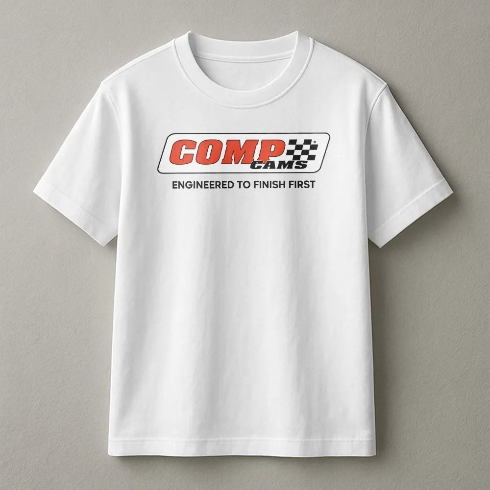 Comp Cams T-Shirt | Engineered To Finish First Racing Graphic | 100% Cotton Premium Apparel | Gift For Car Enthusiasts And Ho