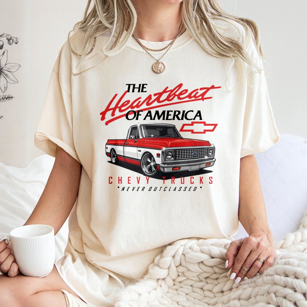 Vintage Chevy Truck T-Shirt | Classic Heartbeat Of America Graphic | Premium 100% Cotton Tee | Gift For Truck Enthusiasts And