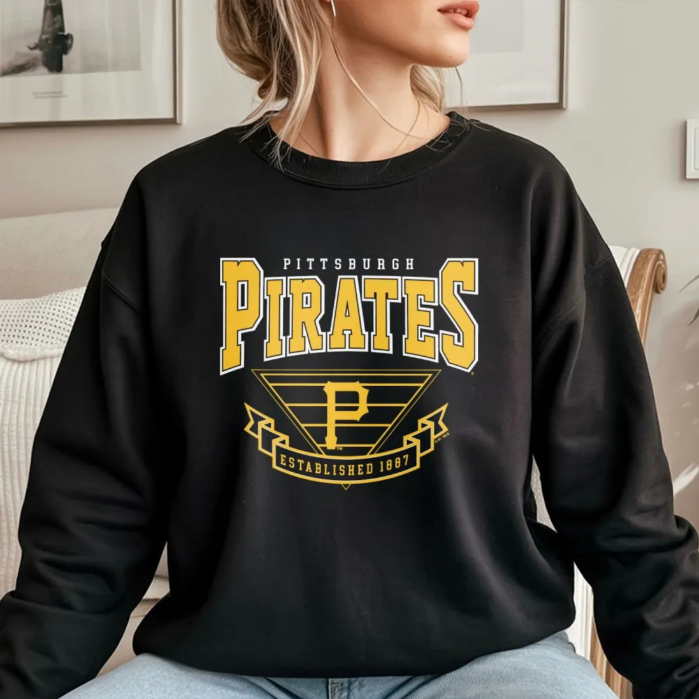 Pittsburgh Pirates Sweatshirt | Established 1887 Retro Graphic | Premium Cotton Blend Crewneck | MLB Fan Apparel Gift for Bas