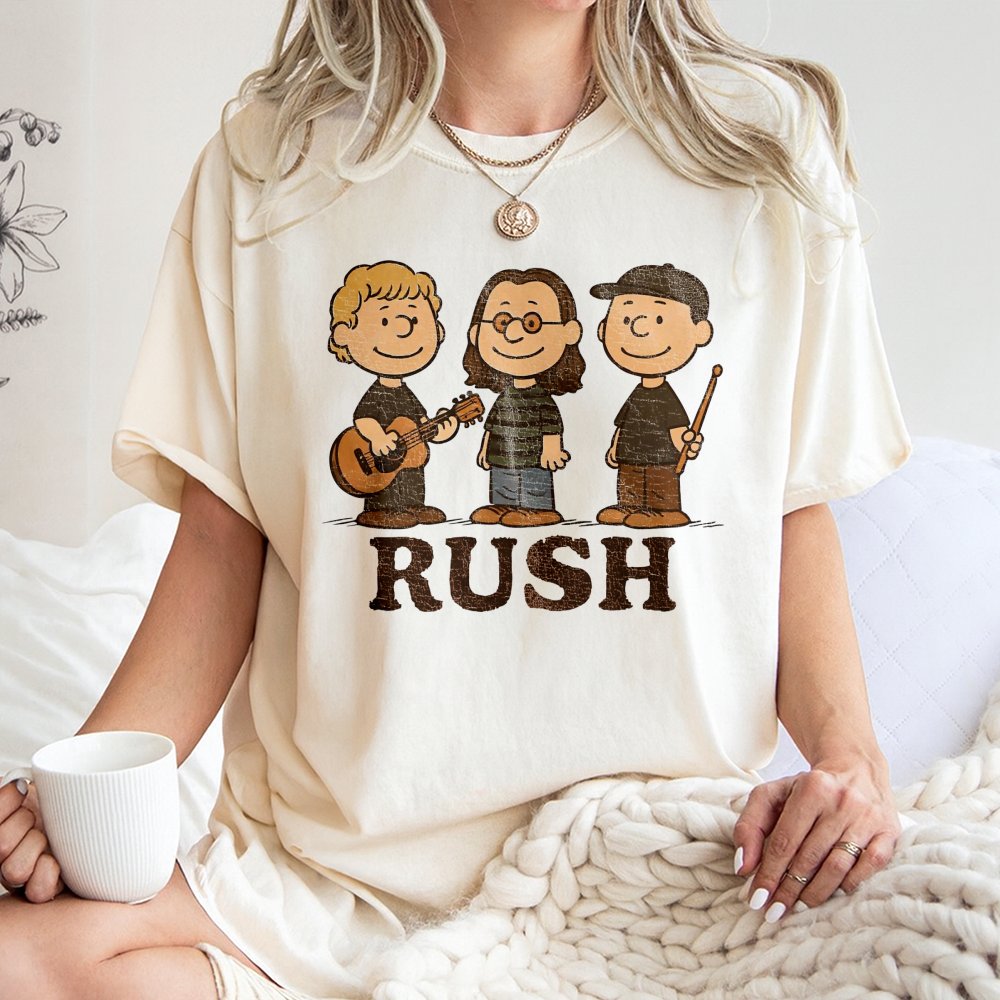 Rush Band T-Shirt | Cartoon Character Style Retro Graphic Tee | Premium 100% Cotton | Rock Music Fan Gift for Men and Women