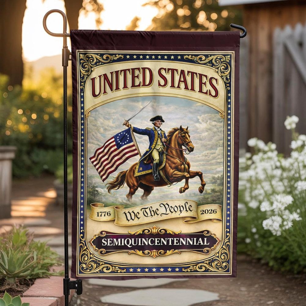 USA 250th Anniversary Garden Flag | George Washington 1776 Design | Double Sided Polyester | Patriotic We The People Home Dec